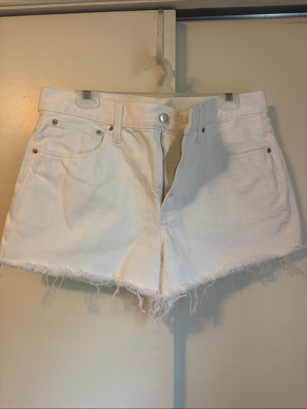 J. Crew Factory White Frayed Hem Denim Shorts